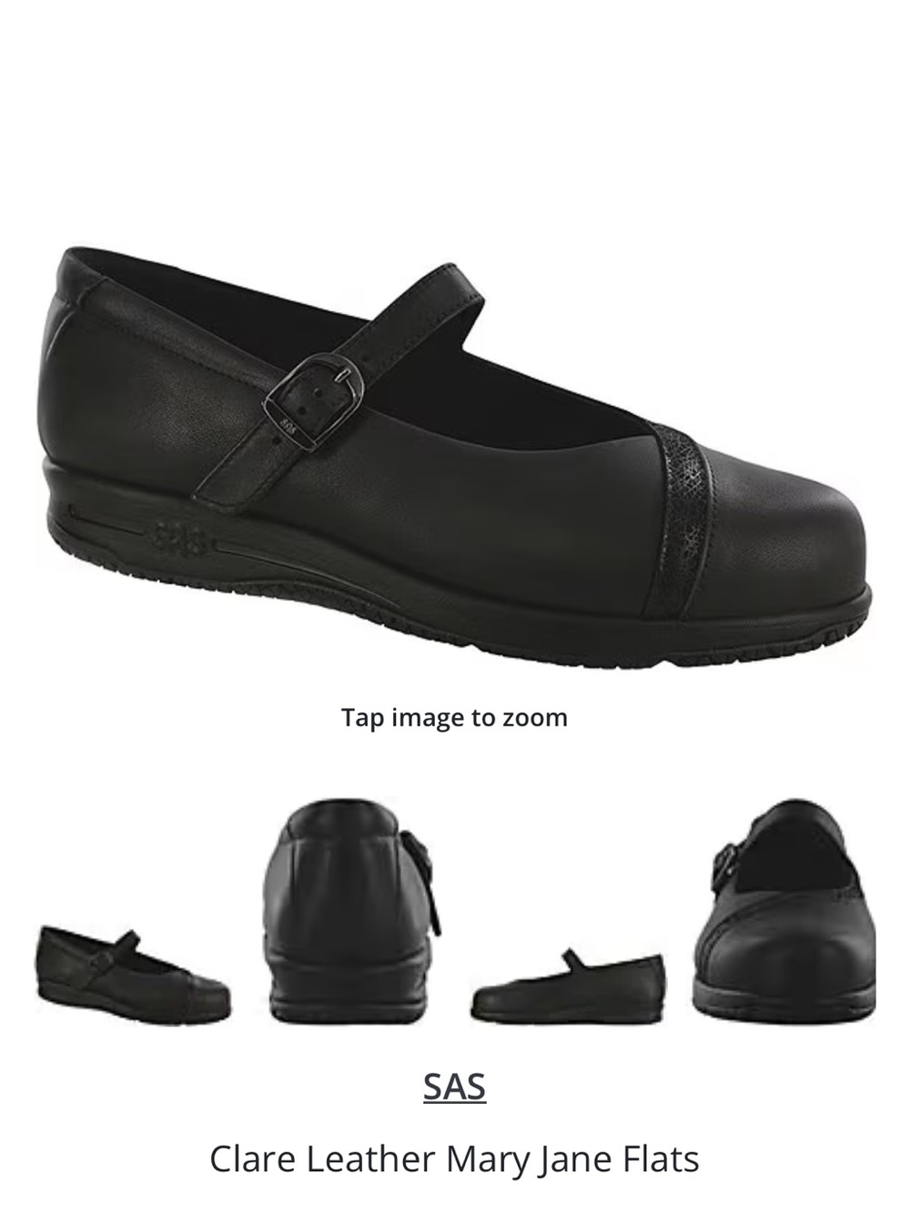 SAS Black Leather Mary Jane with Textured Toe Band